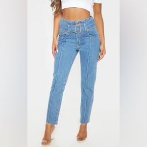 MOMOKROM Belted, Mid-Wash, Straight Leg Jeans | Size UK 14/ EU 42